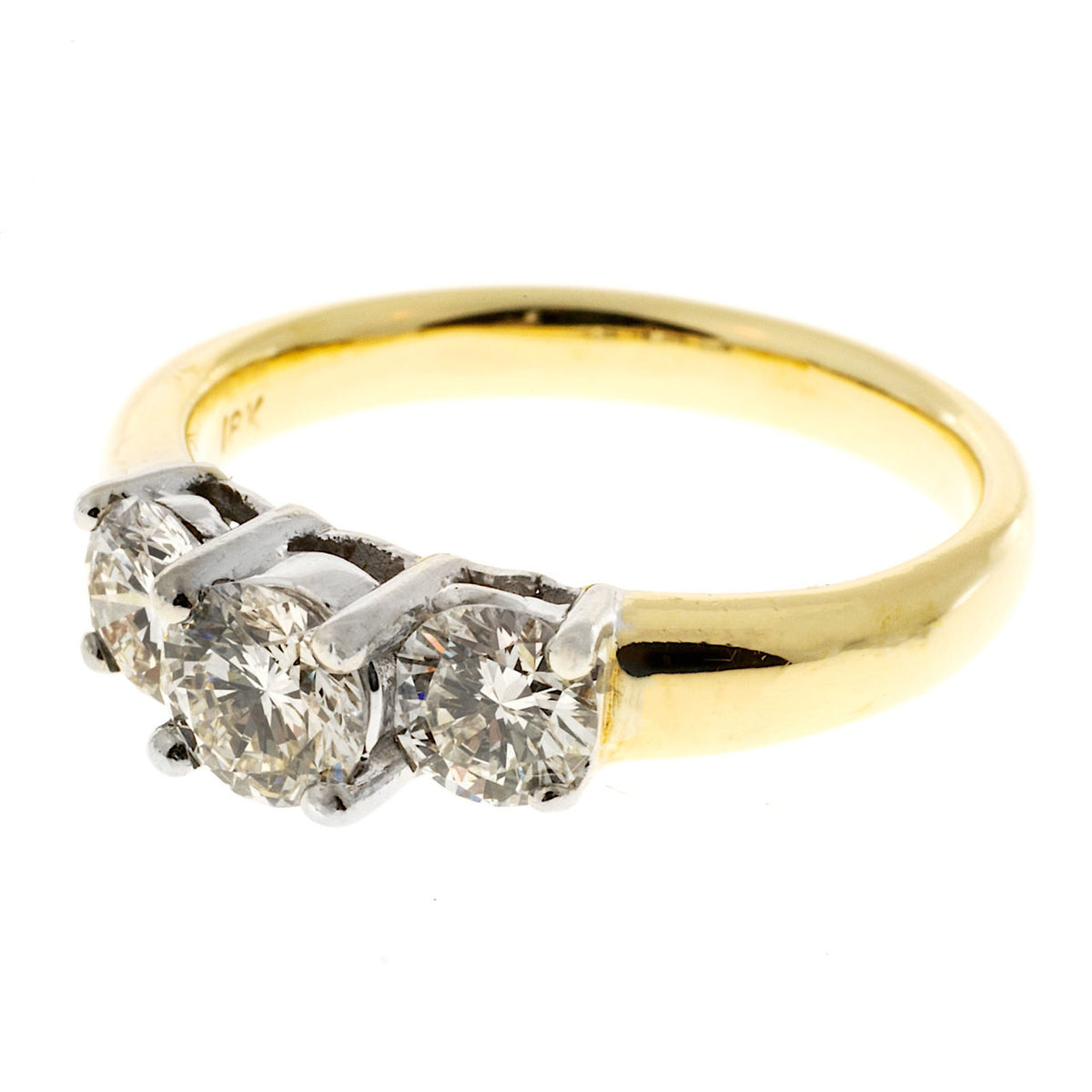 Three Stone Engagement Ring .62ct Center .90ct Sides 18k Gold