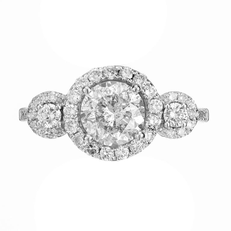 1.57 Carat Diamond Three-Stone Halo Gold Engagement Ring – image 2