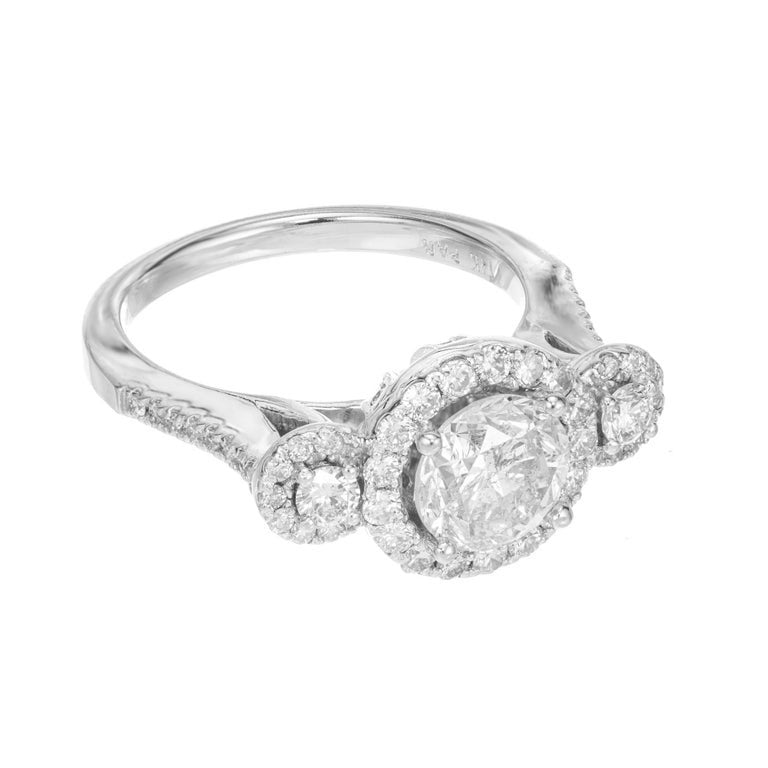 1.57 Carat Diamond Three-Stone Halo Gold Engagement Ring – image 4