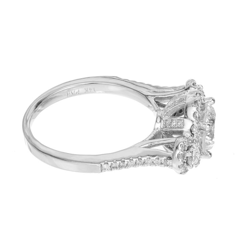 1.57 Carat Diamond Three-Stone Halo Gold Engagement Ring – image 8