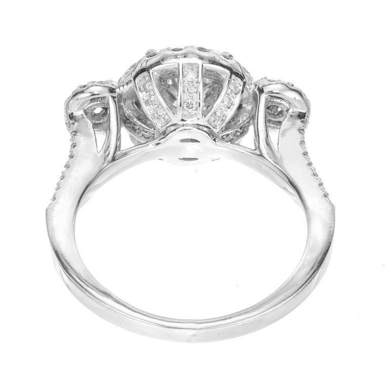 1.57 Carat Diamond Three-Stone Halo Gold Engagement Ring – image 7