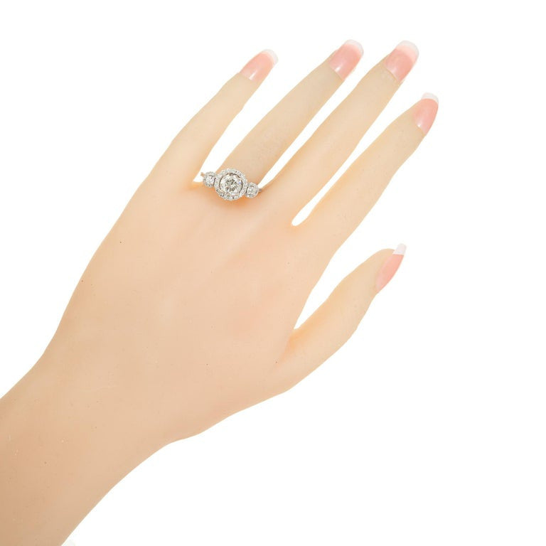1.57 Carat Diamond Three-Stone Halo Gold Engagement Ring – image 5