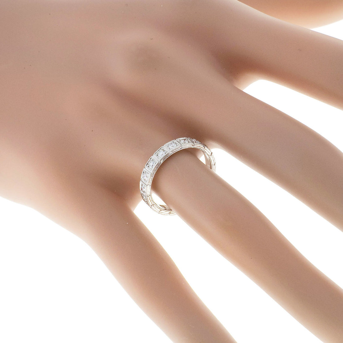 Wedding Band Art Deco Style .27ct Diamond Platinum Ring – image 7