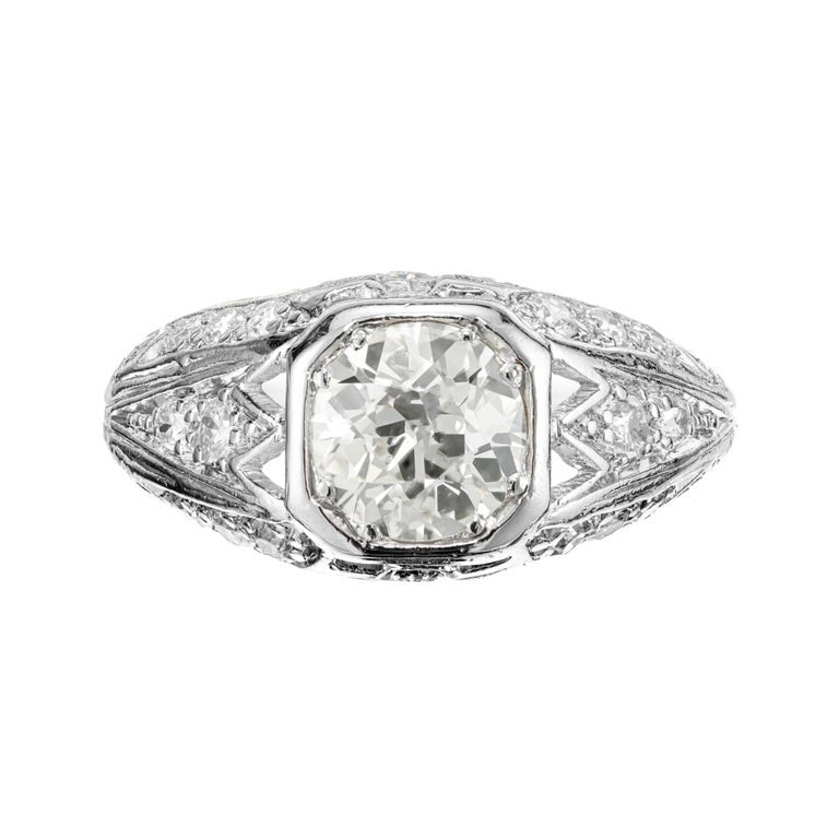 EGL .93 Carat Old European Diamond Platinum Filigree Engagement Ring – image 2