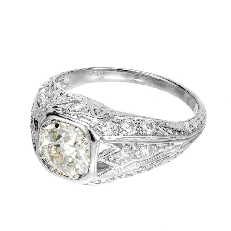 EGL .93 Carat Old European Diamond Platinum Filigree Engagement Ring – image 4
