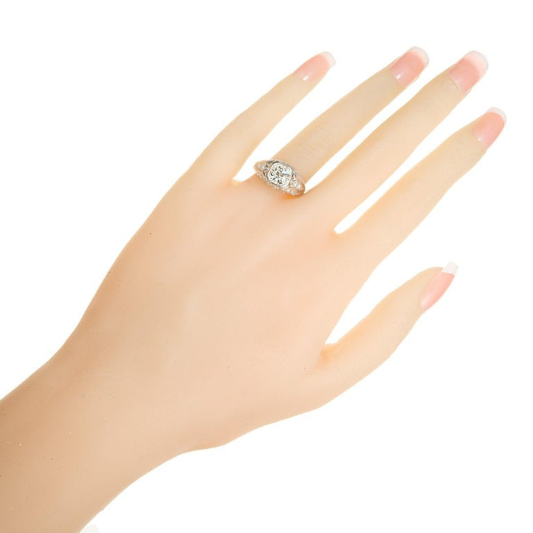EGL .93 Carat Old European Diamond Platinum Filigree Engagement Ring – image 5