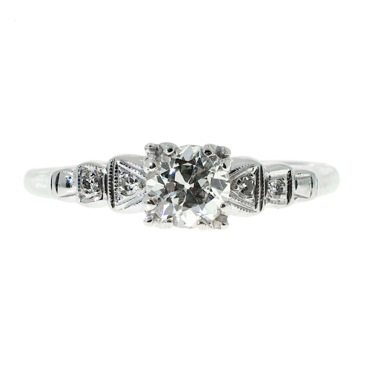 Art Deco Engagement Ring .50ct 1940 14k White Gold Ideal Old European Cut