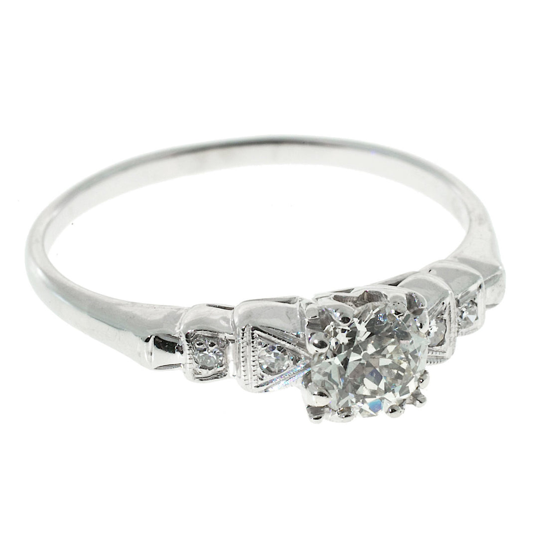 Art Deco Engagement Ring .50ct 1940 14k White Gold Ideal Old European Cut – image 4