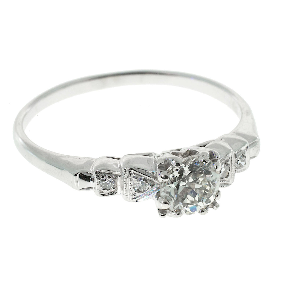 Art Deco Engagement Ring .50ct 1940 14k White Gold Ideal Old European Cut – image 4