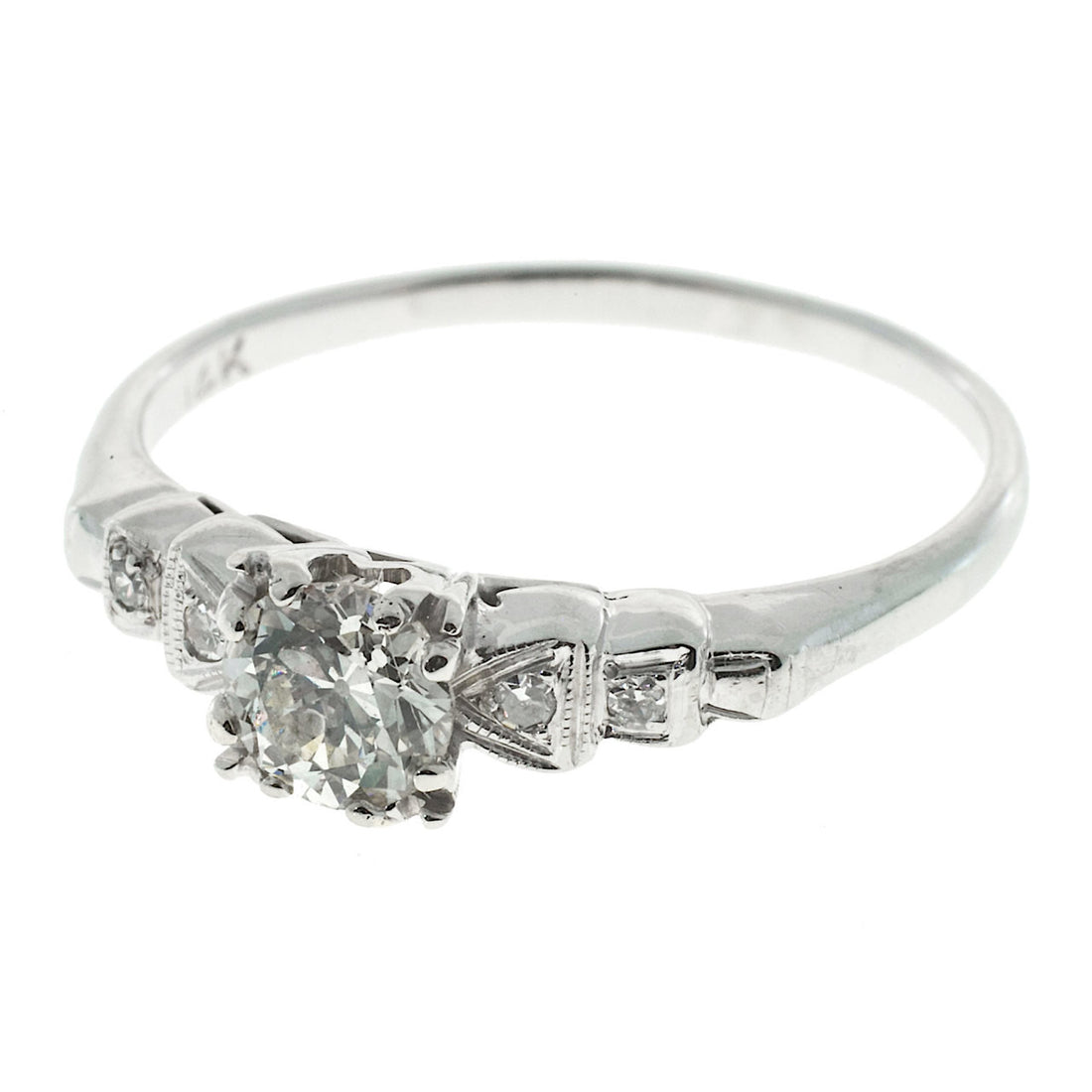 Art Deco Engagement Ring .50ct 1940 14k White Gold Ideal Old European Cut – image 5