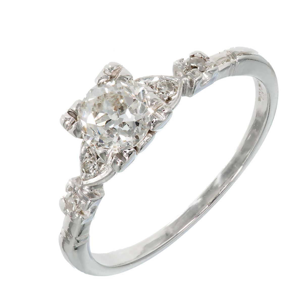Antique Art Deco Engagement .80ct Old European Cut Diamond Platinum Ring
