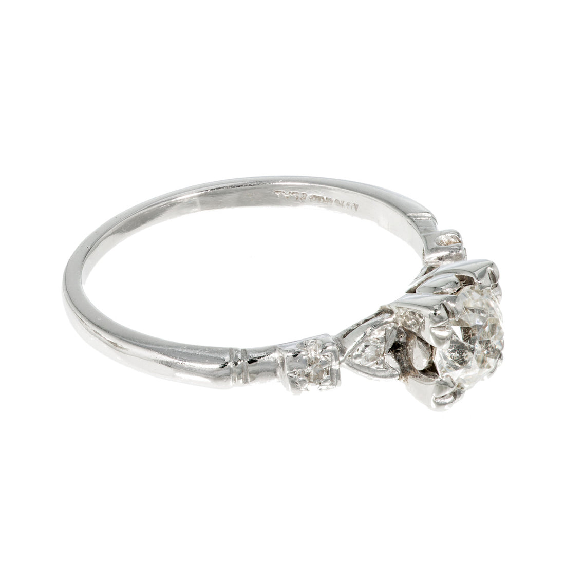 Antique Art Deco Engagement .80ct Old European Cut Diamond Platinum Ring – image 2