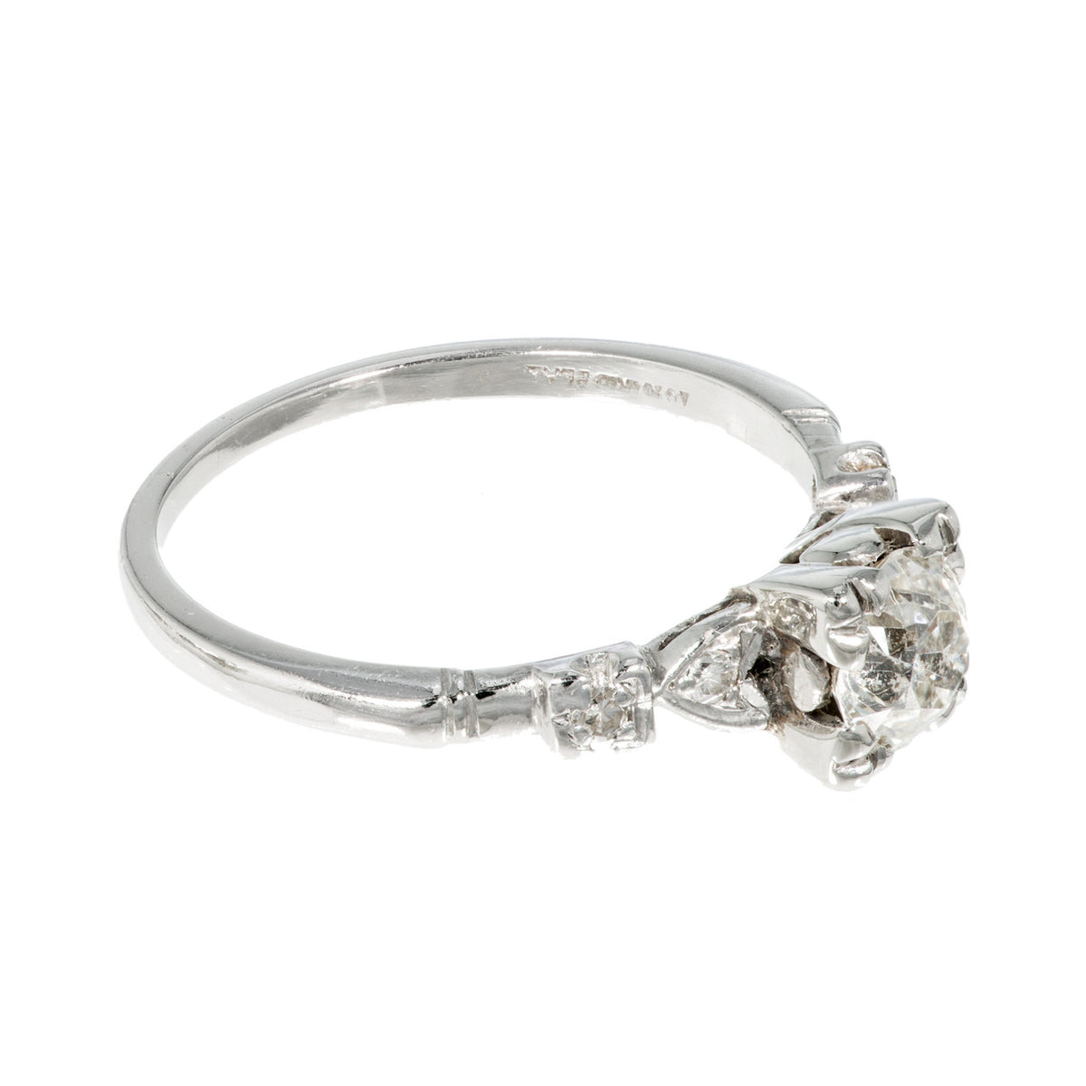 Antique Art Deco Engagement .80ct Old European Cut Diamond Platinum Ring – image 2