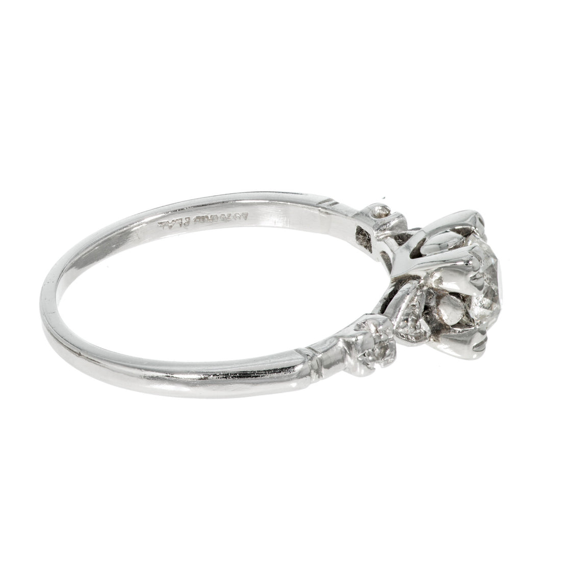 Antique Art Deco Engagement .80ct Old European Cut Diamond Platinum Ring – image 3
