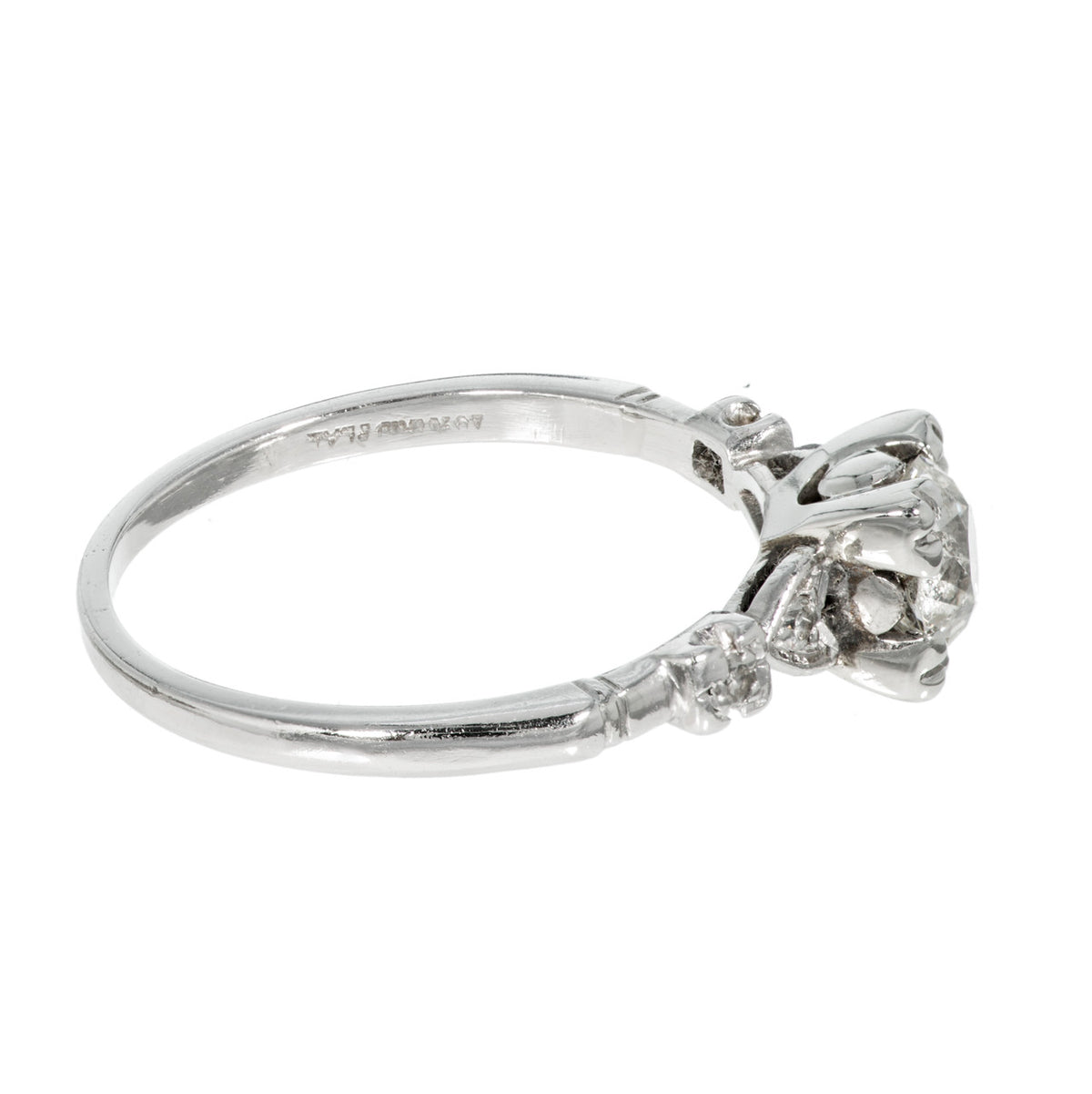 Antique Art Deco Engagement .80ct Old European Cut Diamond Platinum Ring – image 3