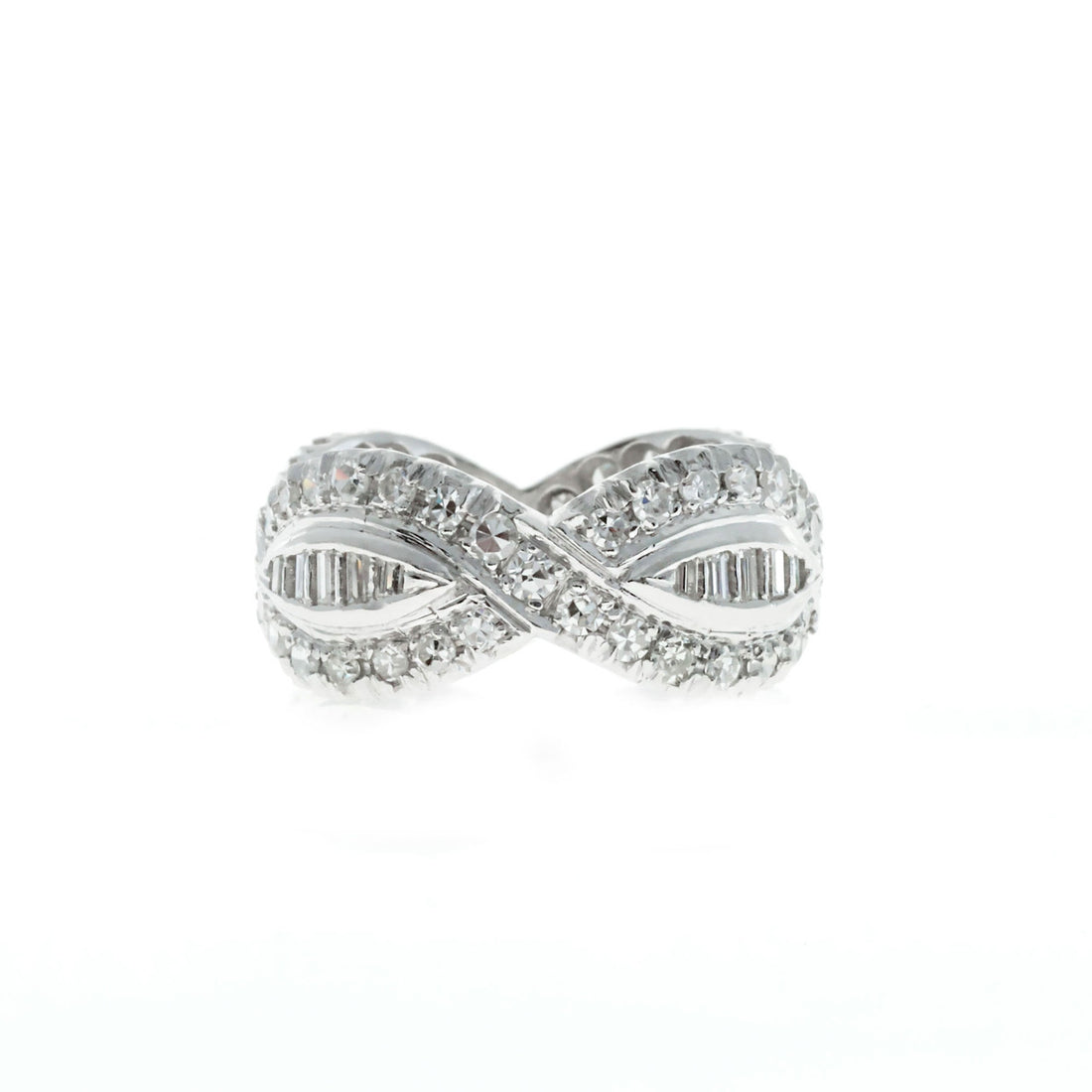 Vintage Platinum 1.75ct Round & Baguette Diamond Swirl Design Eternity Ring Band – image 2