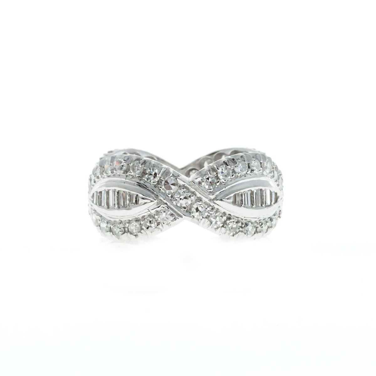 Vintage Platinum 1.75ct Round & Baguette Diamond Swirl Design Eternity Ring Band – image 2