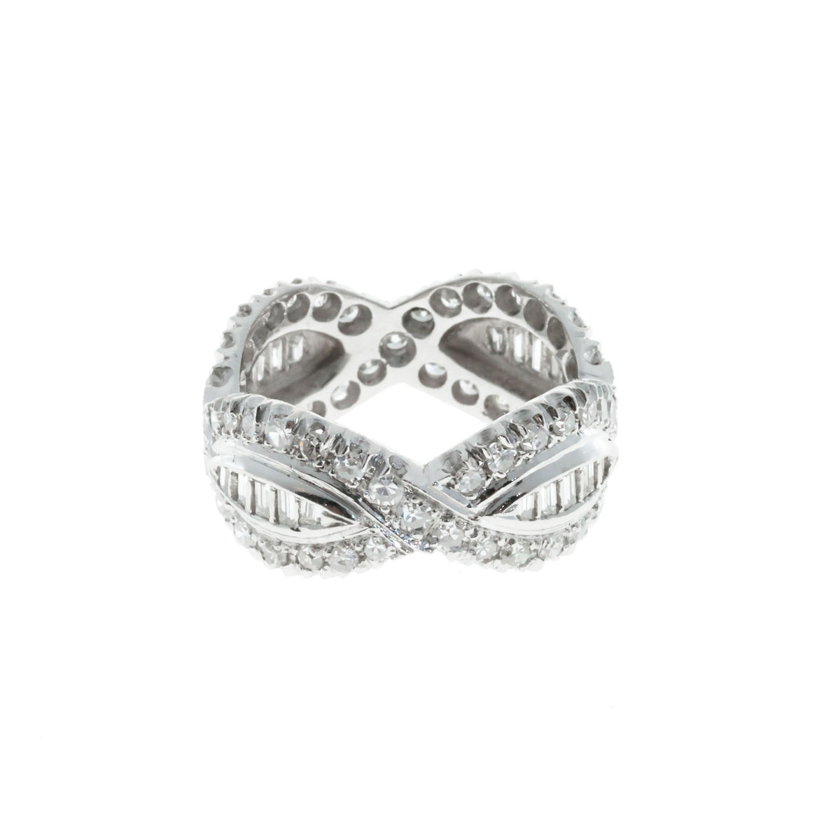 Vintage Platinum 1.75ct Round & Baguette Diamond Swirl Design Eternity Ring Band – image 3