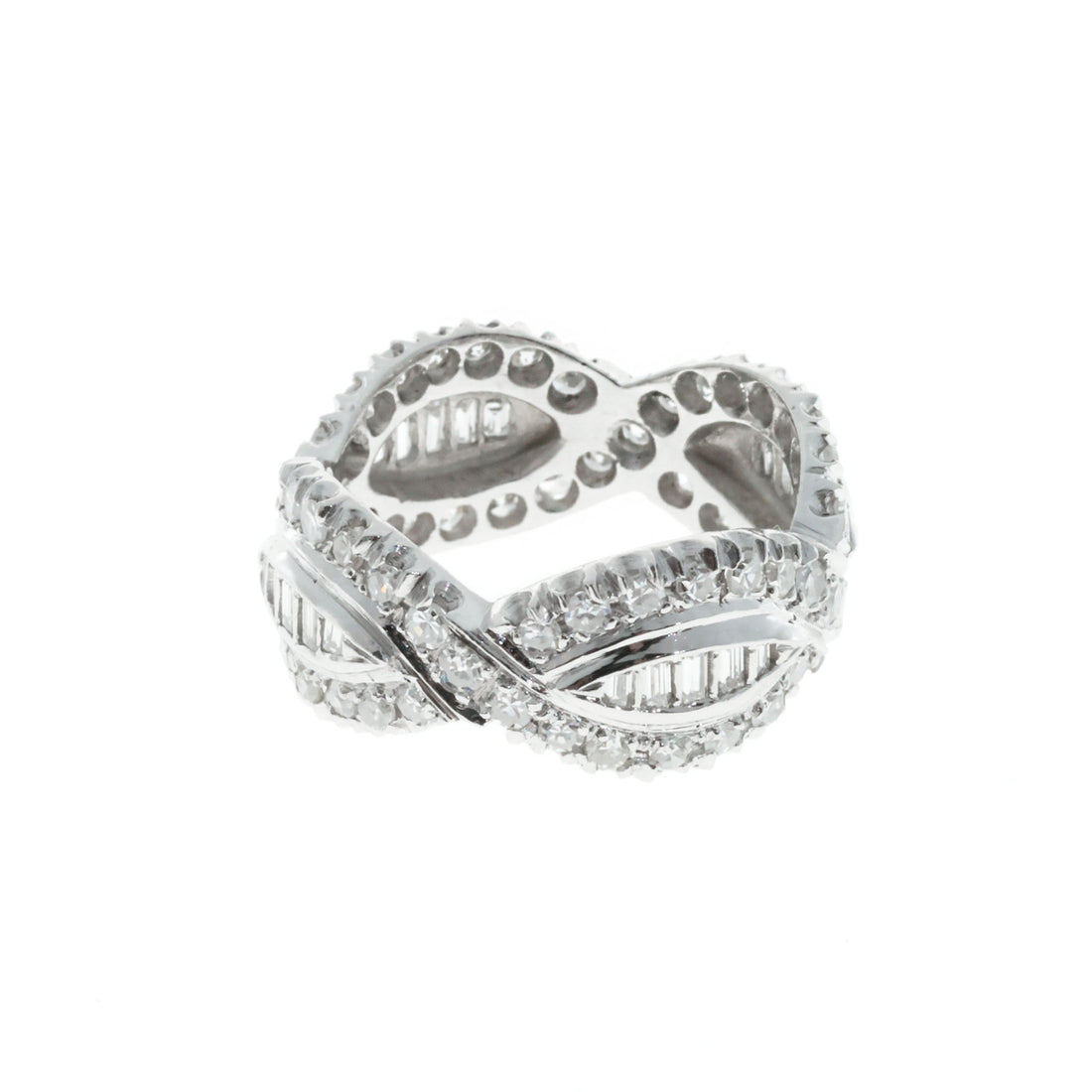 Vintage Platinum 1.75ct Round & Baguette Diamond Swirl Design Eternity Ring Band – image 5