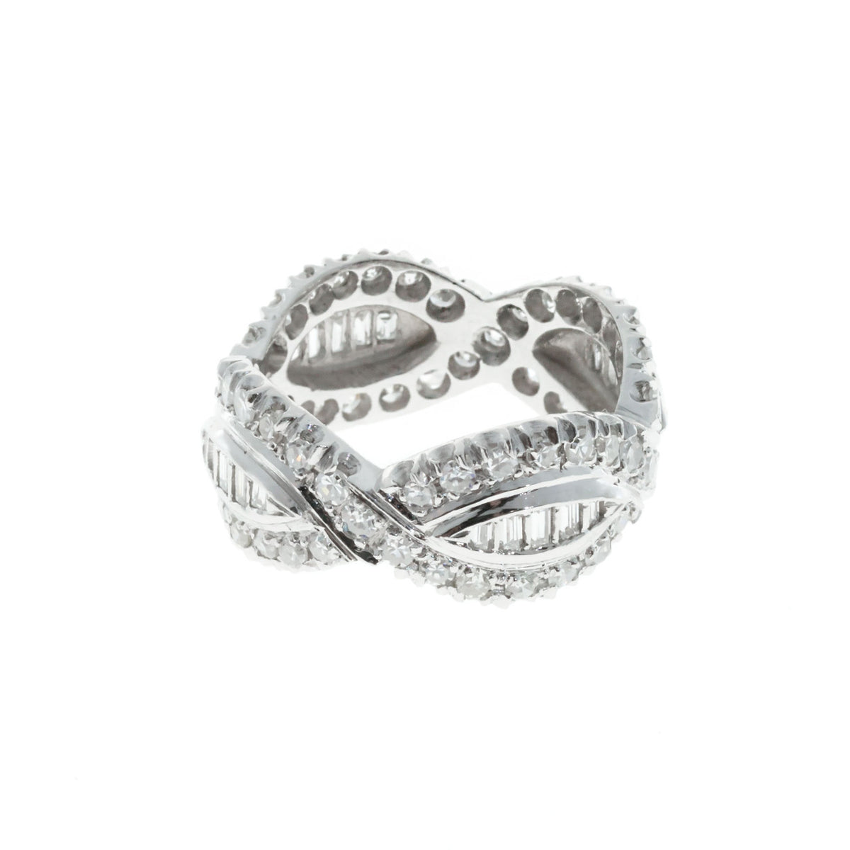 Vintage Platinum 1.75ct Round & Baguette Diamond Swirl Design Eternity Ring Band – image 5