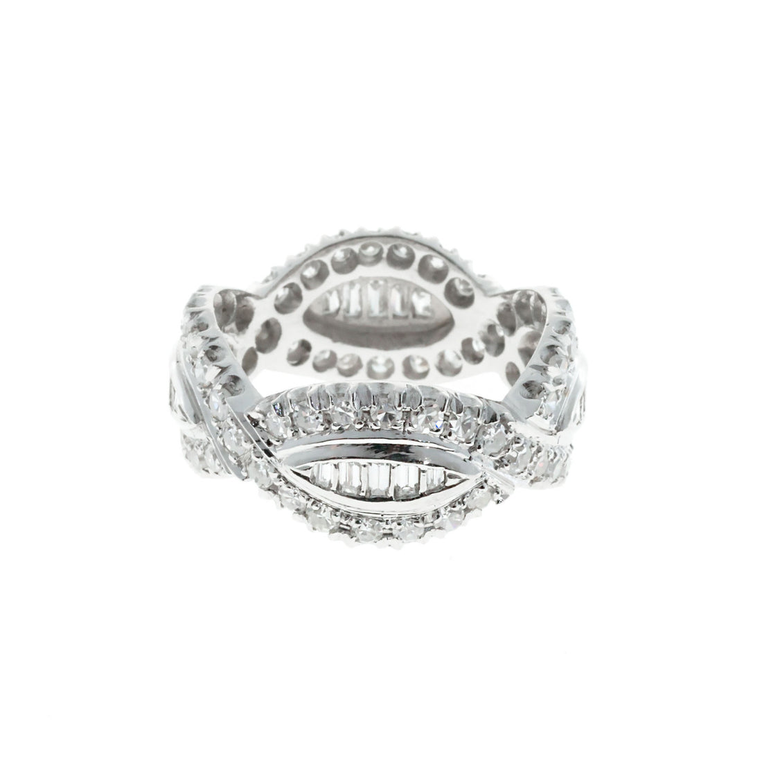 Vintage Platinum 1.75ct Round & Baguette Diamond Swirl Design Eternity Ring Band – image 4
