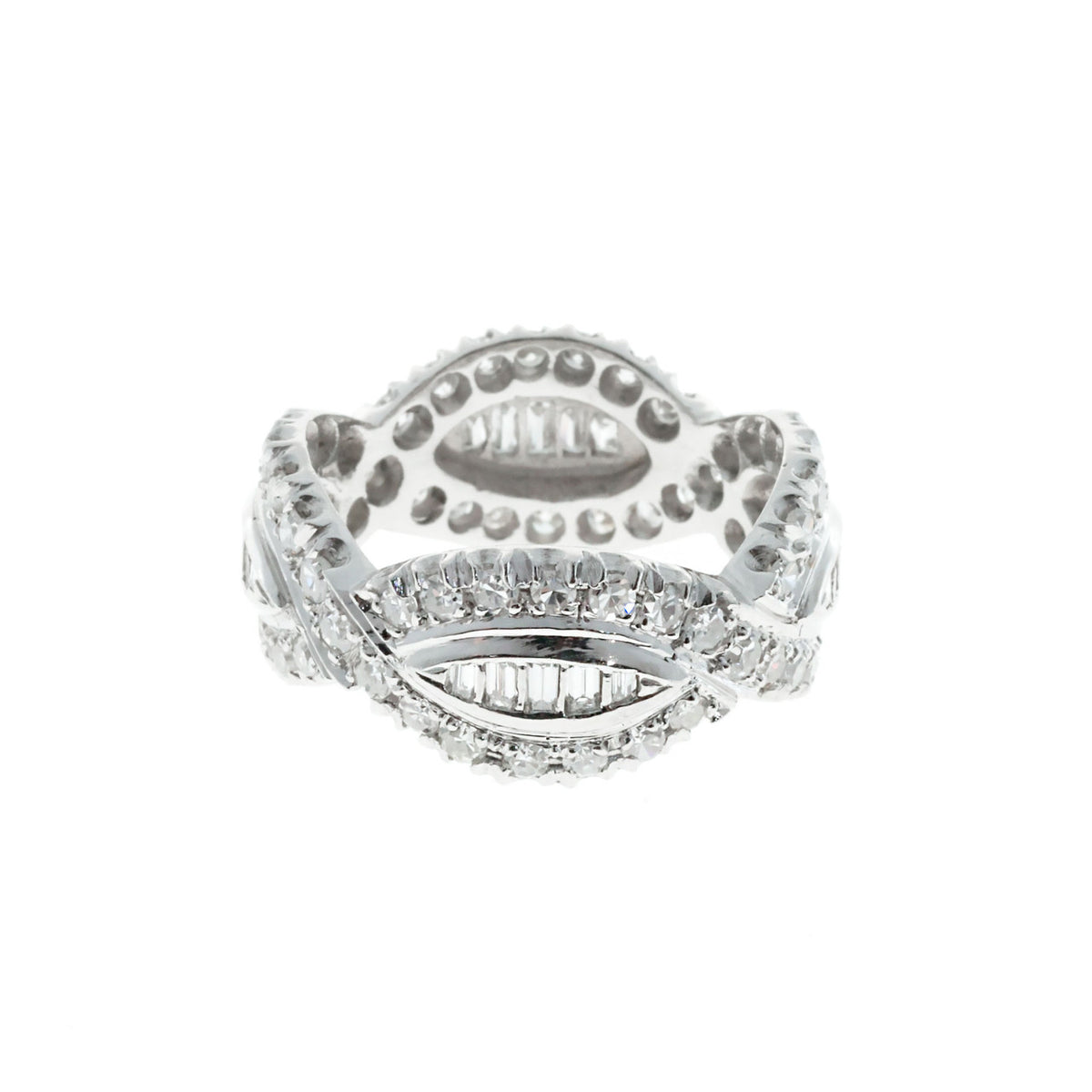 Vintage Platinum 1.75ct Round & Baguette Diamond Swirl Design Eternity Ring Band – image 4