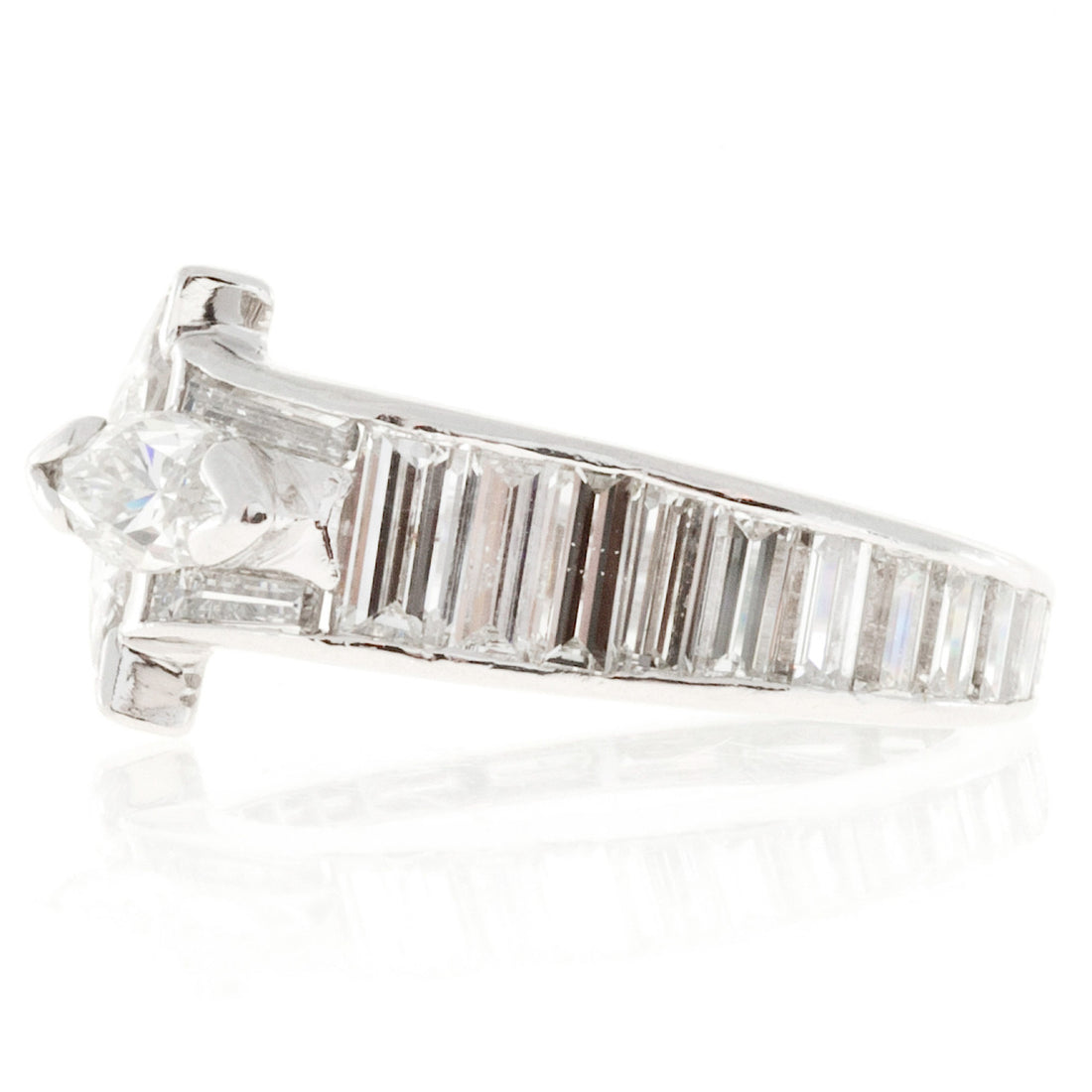 1.35 Carat Marquise Baguette Diamond Platinum Ring – image 5