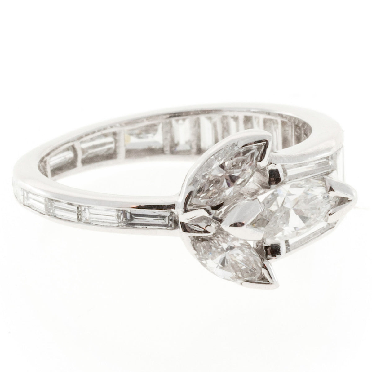 1.35 Carat Marquise Baguette Diamond Platinum Ring – image 3