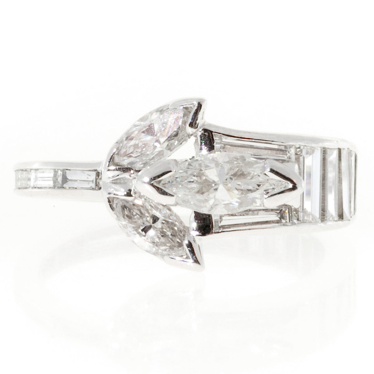 1.35 Carat Marquise Baguette Diamond Platinum Ring