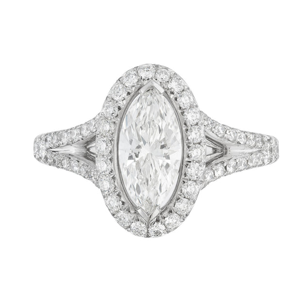 Peter Suchy .99 Carat Marquise Diamond Halo Platinum Engagement Ring