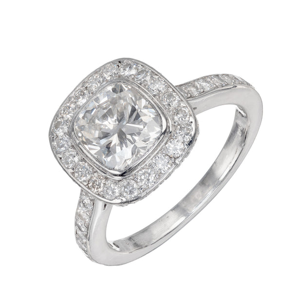 Platinum Cushion Cut 1.51ct Diamond Halo Ring Of Exceptional Cut And Clarity