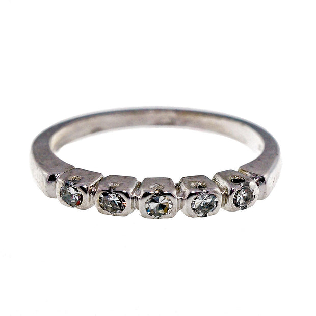 Art Deco 1940 Platinum .10ct 5 Diamond Wedding Band Ring