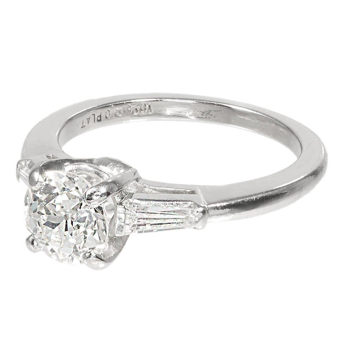Vintage Old European Cut Engagement Ring .90ct Platinum Baguette Sides – image 3