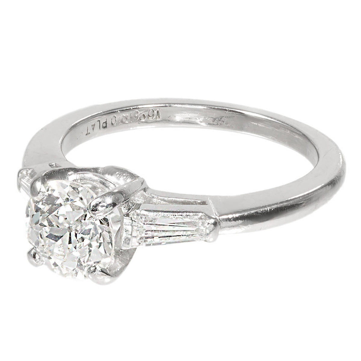 Vintage Old European Cut Engagement Ring .90ct Platinum Baguette Sides – image 3