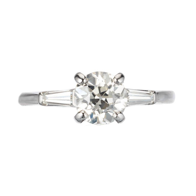 Vintage Old European Cut Engagement Ring .90ct Platinum Baguette Sides – image 2