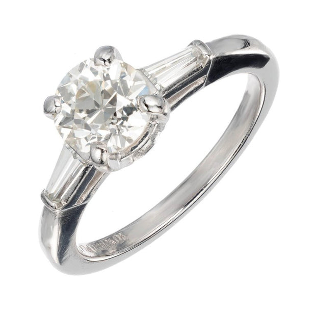 Vintage Old European Cut Engagement Ring .90ct Platinum Baguette Sides