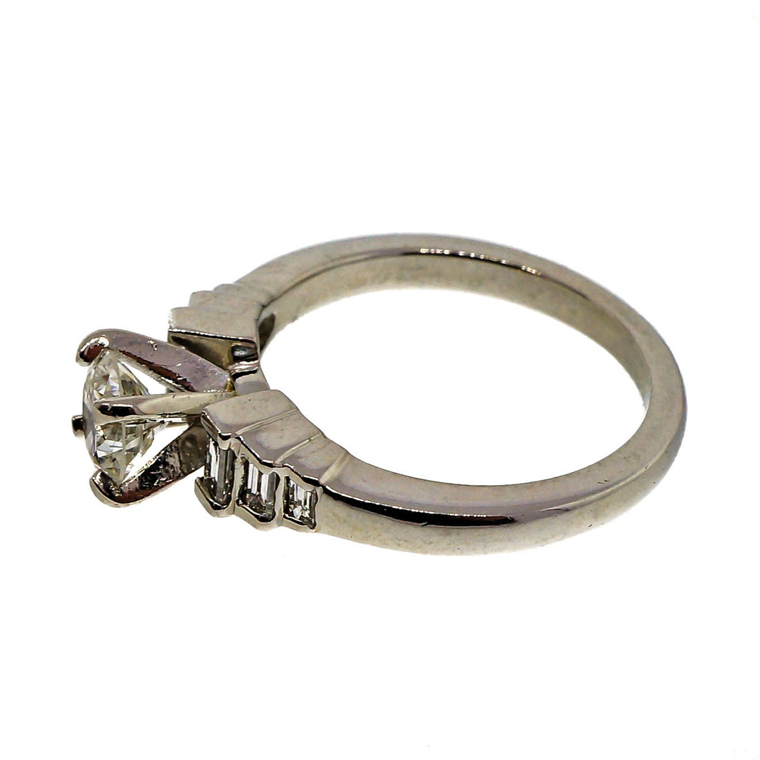 Estate Diamond Engagement Ring .65ct Platinum Baguette Sides – image 2