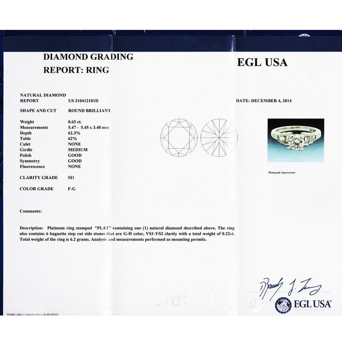 Estate Diamond Engagement Ring .65ct Platinum Baguette Sides – image 7