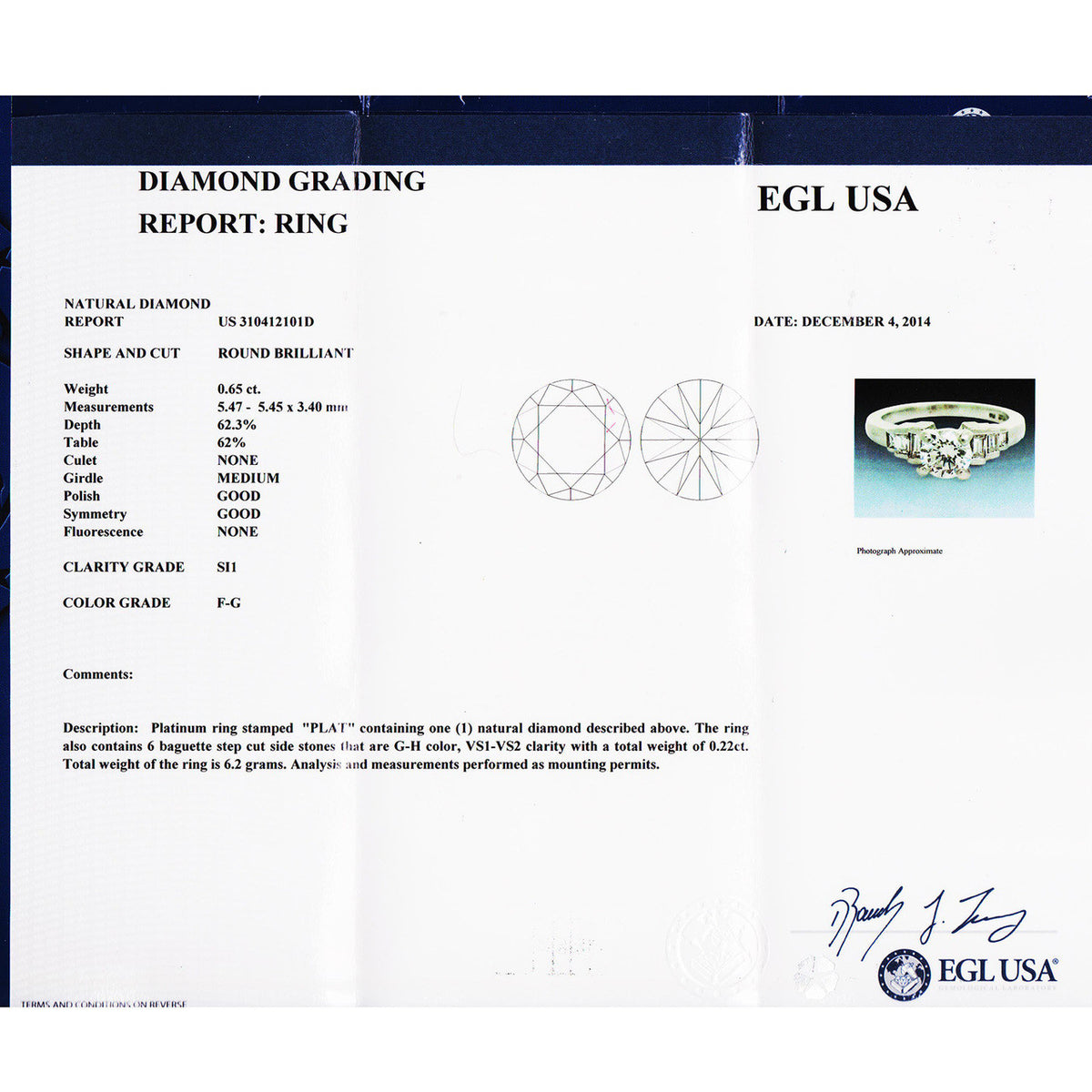 Estate Diamond Engagement Ring .65ct Platinum Baguette Sides – image 7