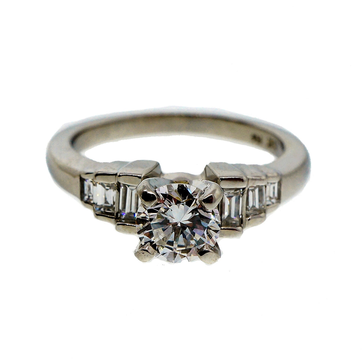 Estate Diamond Engagement Ring .65ct Platinum Baguette Sides