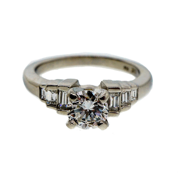 Estate Diamond Engagement Ring .65ct Platinum Baguette Sides