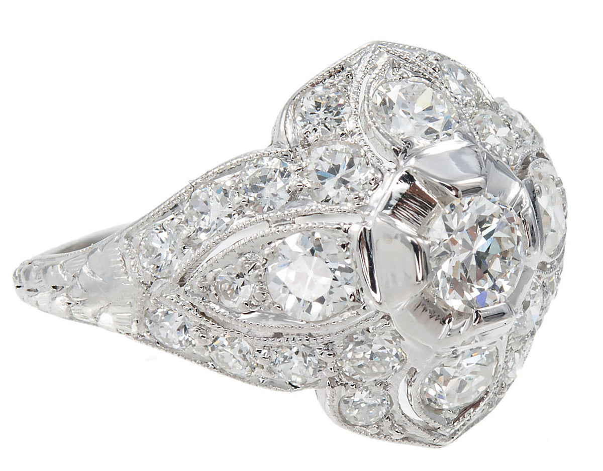 Antique Edwardian Art Deco 1910 Platinum Old European Diamond 1.31ct Dome Ring – image 2