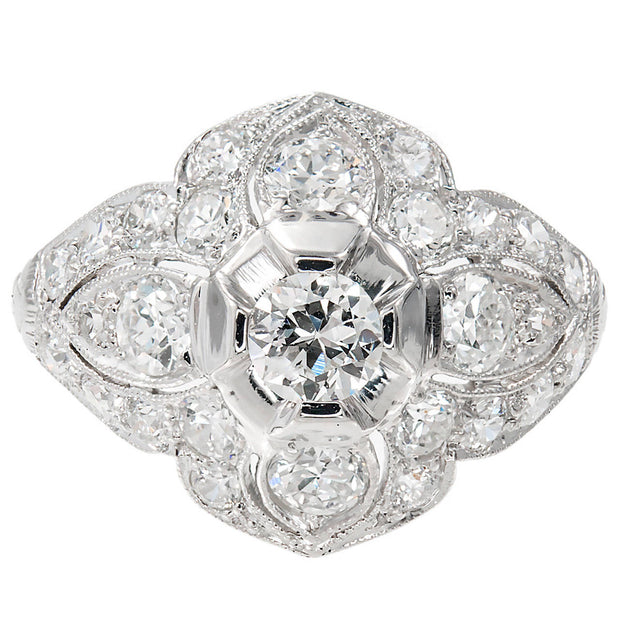 Antique Edwardian Art Deco 1910 Platinum Old European Diamond 1.31ct Dome Ring