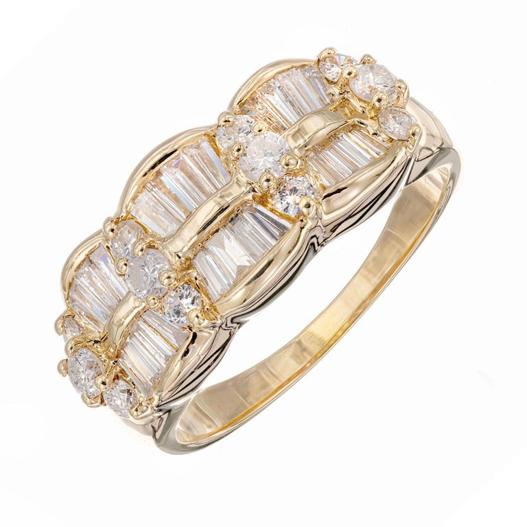 1.64 Carat Diamond Wave Yellow Gold Band Ring, circa 1960