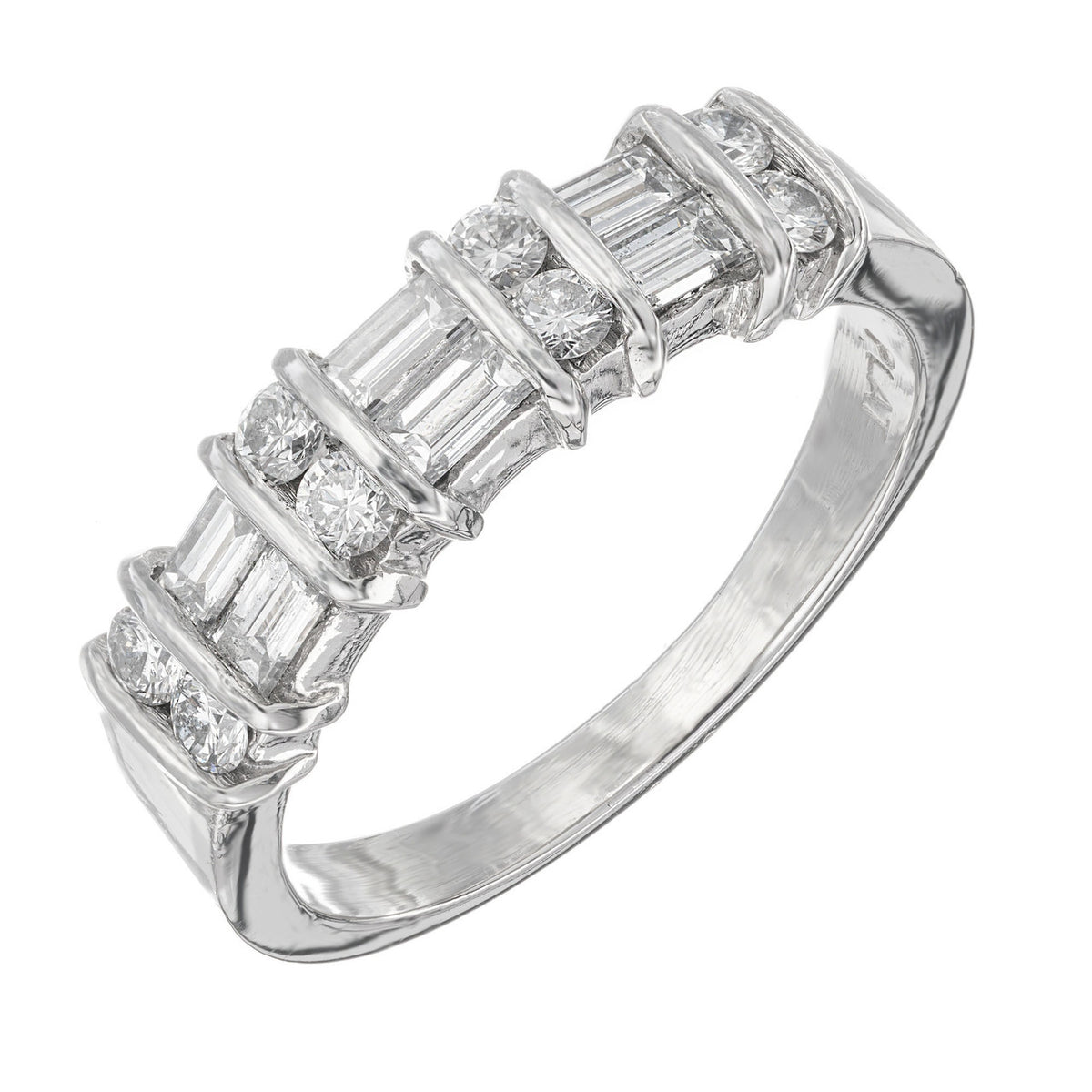 .55 Carat Round Baguette Diamond Platinum Band Ring