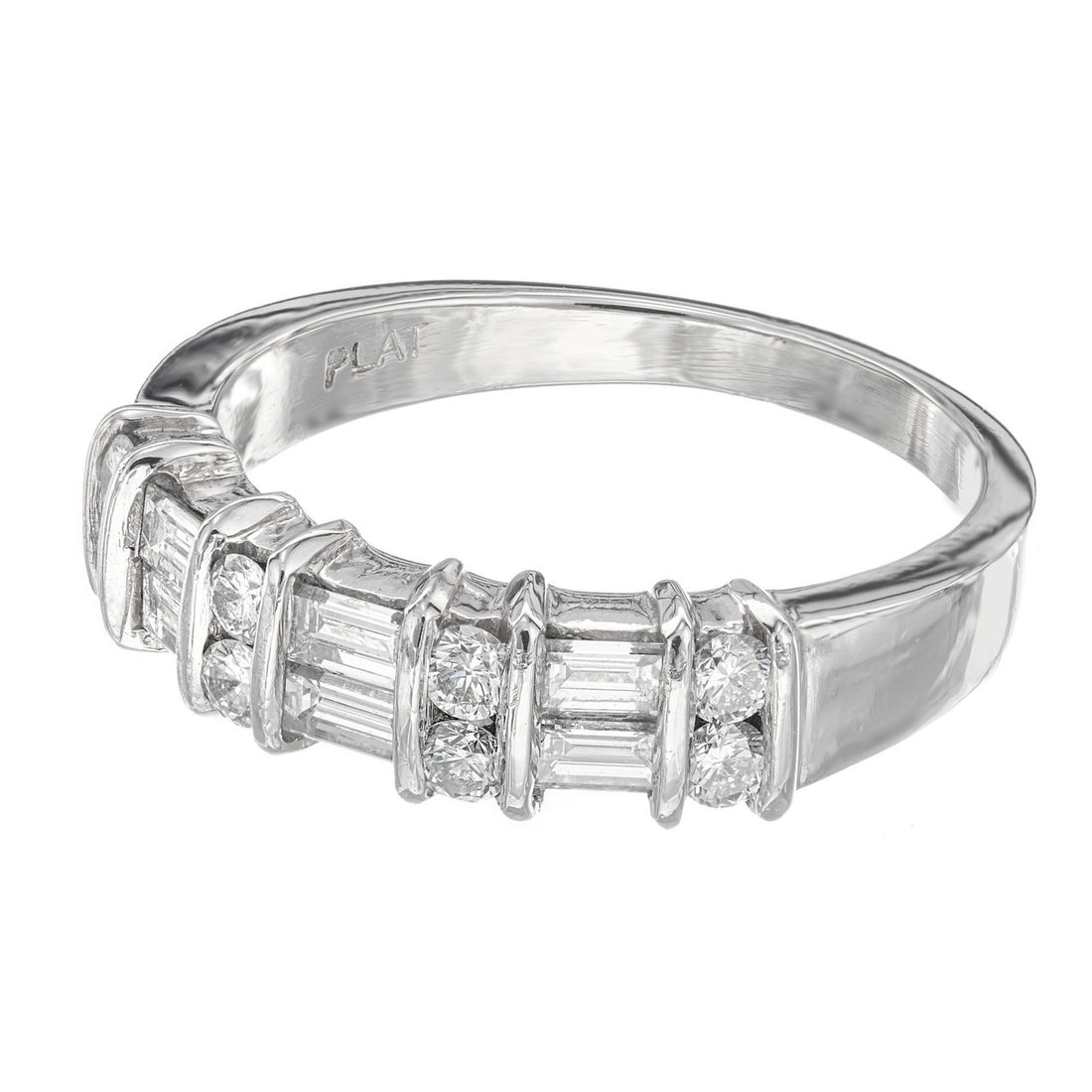 .55 Carat Round Baguette Diamond Platinum Band Ring – image 3