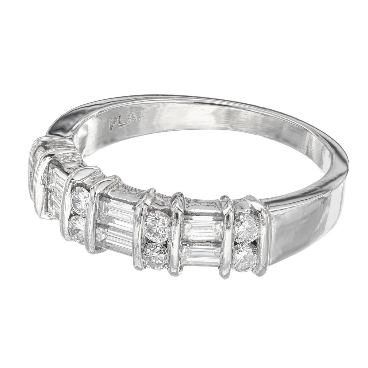 .55 Carat Round Baguette Diamond Platinum Band Ring – image 3
