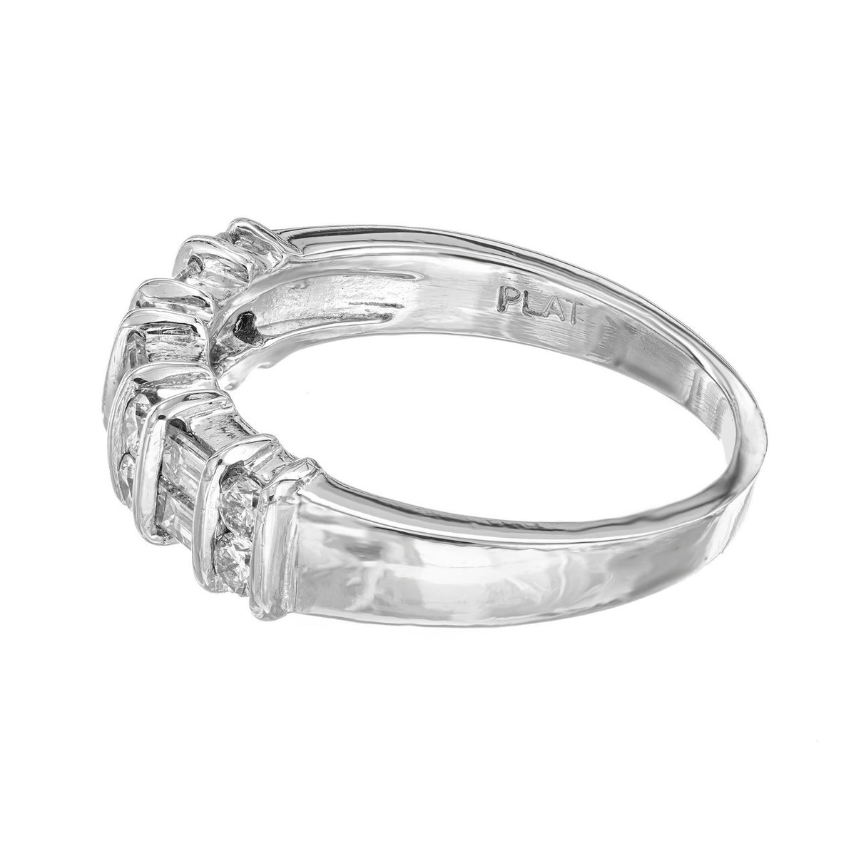 .55 Carat Round Baguette Diamond Platinum Band Ring – image 4