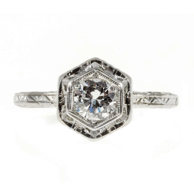 Art Deco Vintage 1940 .31ct Transitional Cut Filigree Diamond Engagement Ring