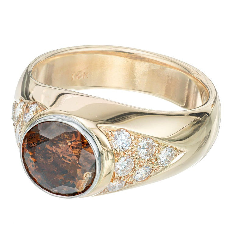 GIA Cert 2.80 Carat Orange Brown Diamond Gold Platinum Men's Ring – image 2